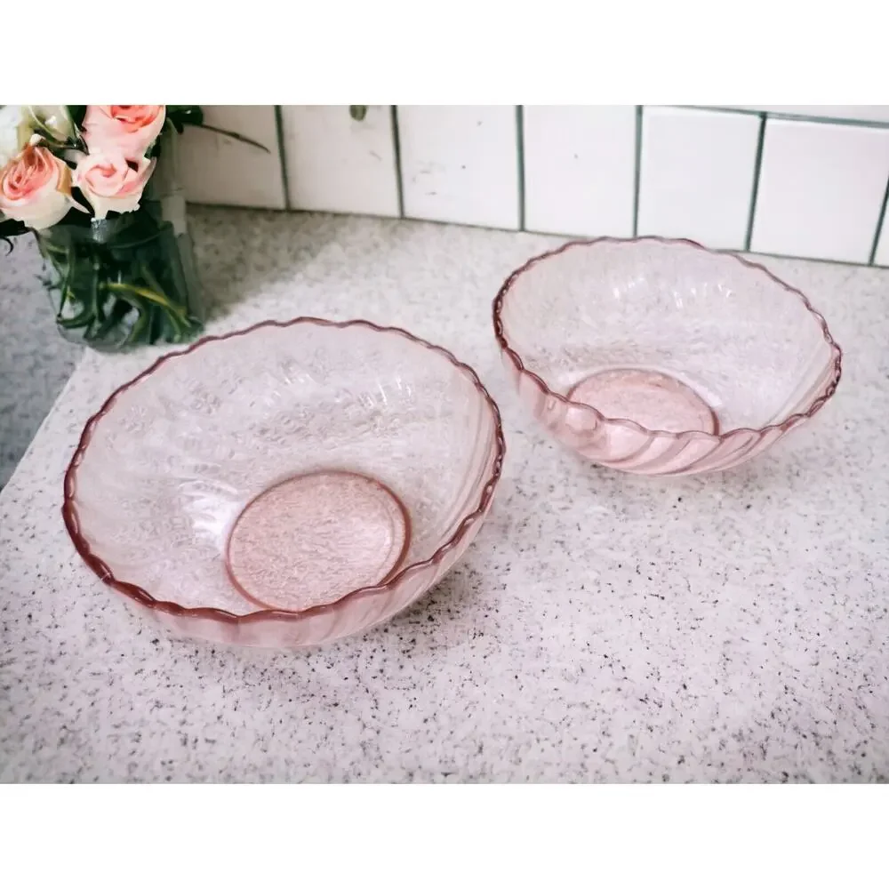 Vintage Arcoroc France Pink Rosaline Swirl Small Bowls Set Of 2 Glass Bowls - Picture 1 of 3